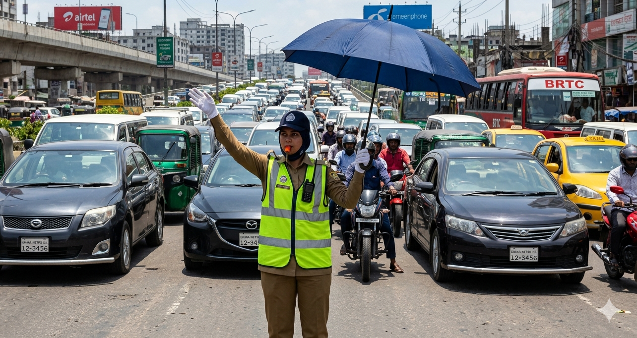 Save traffic police working under sunlight.